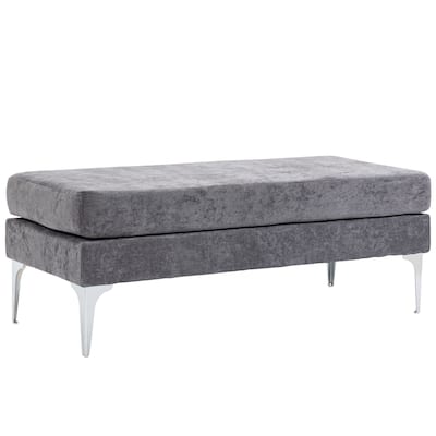 HOMCOM 48" End of Bed Bench, Upholstered Entryway Bench with Double Layer Seat Cushions and Steel Legs, Bedroom Bench, Dark Gray