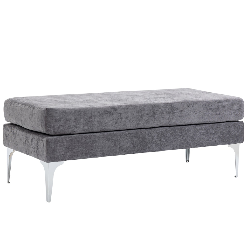 HOMCOM 48" End of Bed Bench, Upholstered Entryway Bench with Double Layer Seat Cushions and Steel Legs, Bedroom Bench, Dark Gray