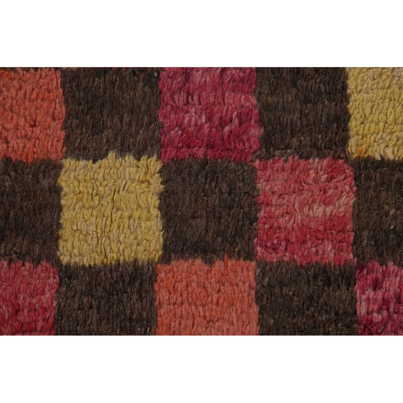 Checkered Pink Moroccan Oriental Area Rug Handmade Wool Carpet - 5'8" x 9'8"