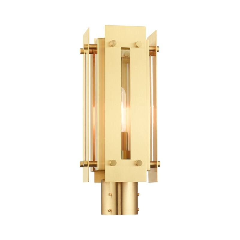Livex Lighting 1-light Satin Brass Outdoor Post Top Lantern, 21774-12 - 6.625" Sq. x 16" H