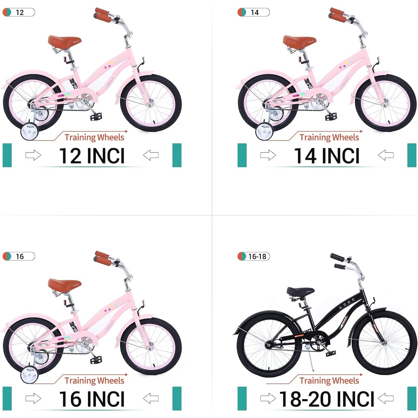 Kids Bike Kids Cruiser Bike with Coaster Brake 12 14 16 18 20 inch 12 Black
