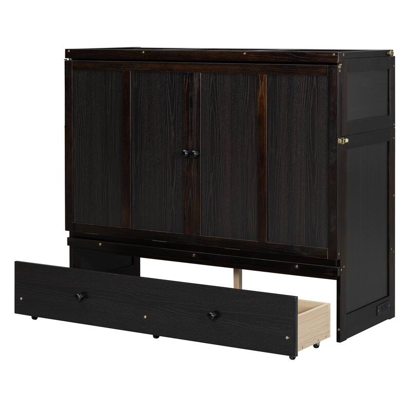 Full Size 2-in-1 Murphy Bed with USB/Outlets & Storage Drawer