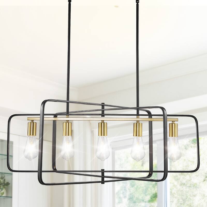5-Light Modern Farmhouse Metal Chandelier, Rectangle Island Lights -33 Inch - Gold