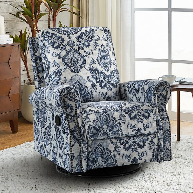 Roderich Farmhouse Floral Print Swivel Rocker Recliner with Rolled Arms by HULALA HOME - DAMASK