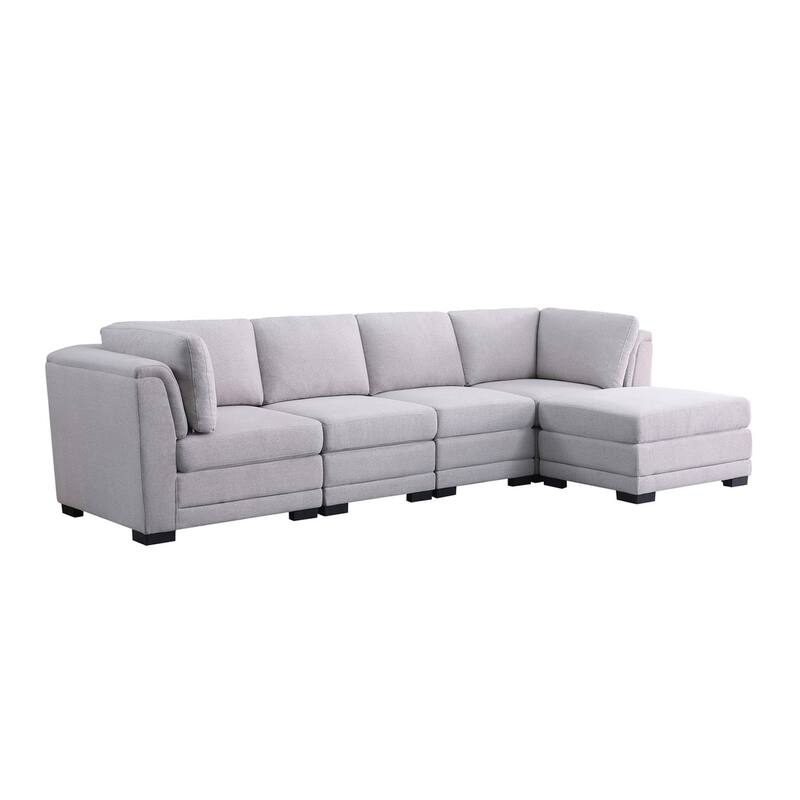 Reversible Modular Sectional Sofa with Ottoman in Light Gray
