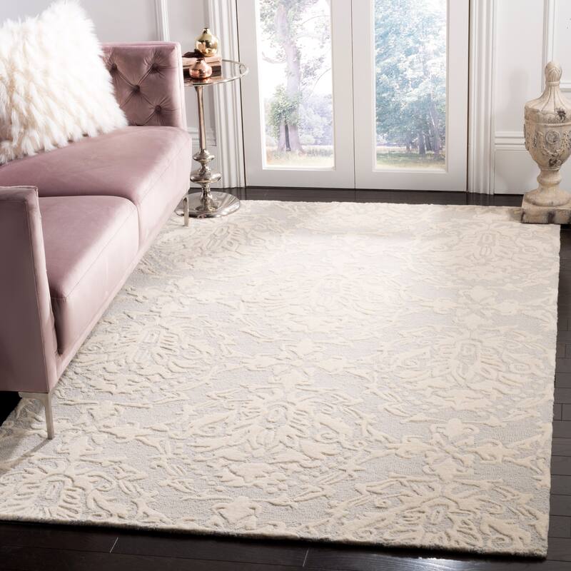 SAFAVIEH Handmade Blossom Lollie Modern Floral Wool Rug - 4' x 6' - Light Grey/Ivory