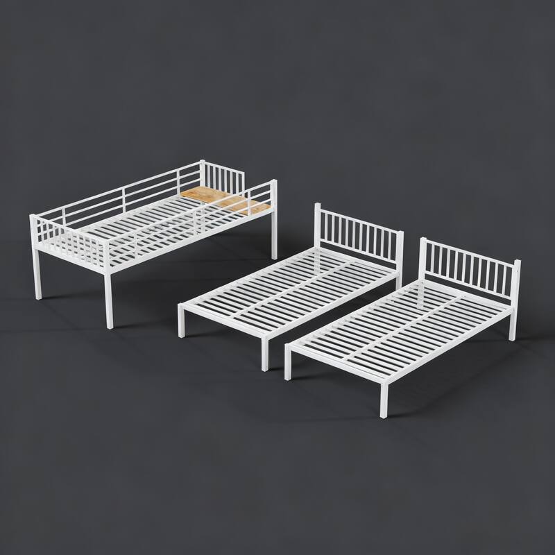 Twin Triple Bunk Bed for Kids, 3 Bed Bunk Beds for 3, Metal Triple Bunk Beds, Separates Into 3 Twin Beds