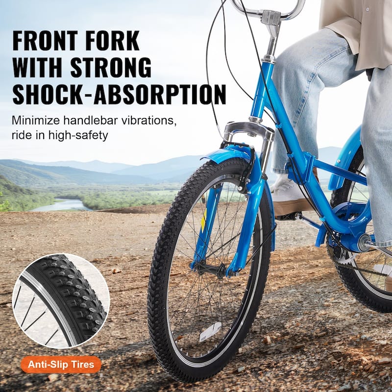 Folding 7-Speed Tricycle for Adults, 24-Inch 3-Wheel Bike with Basket & Adjustable Seat - 70.9 x 29.9 x 45.9 in