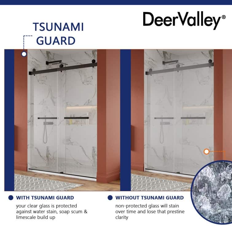 DeerValley 56" - 60" W x 76" H Double Sliding Frameless Shower Enclosure, Stainless Steel Accessories