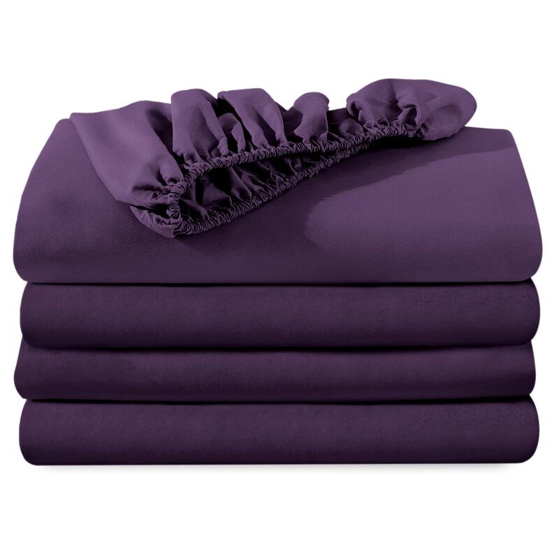 Bare Home 2-Pack Microfiber Fitted Bottom Sheets - Split King - Plum