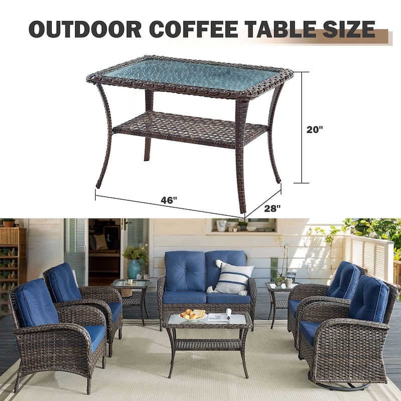 Patio Wicker Side Table Outdoor -Brown