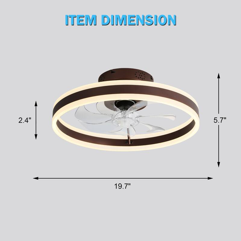 Oaks Aura Modern 20in. Low Profile Ceiling Fan with Light, 6-Speed Flush Mount Ceiling Fan, Smart App Remote Control For Bedroom