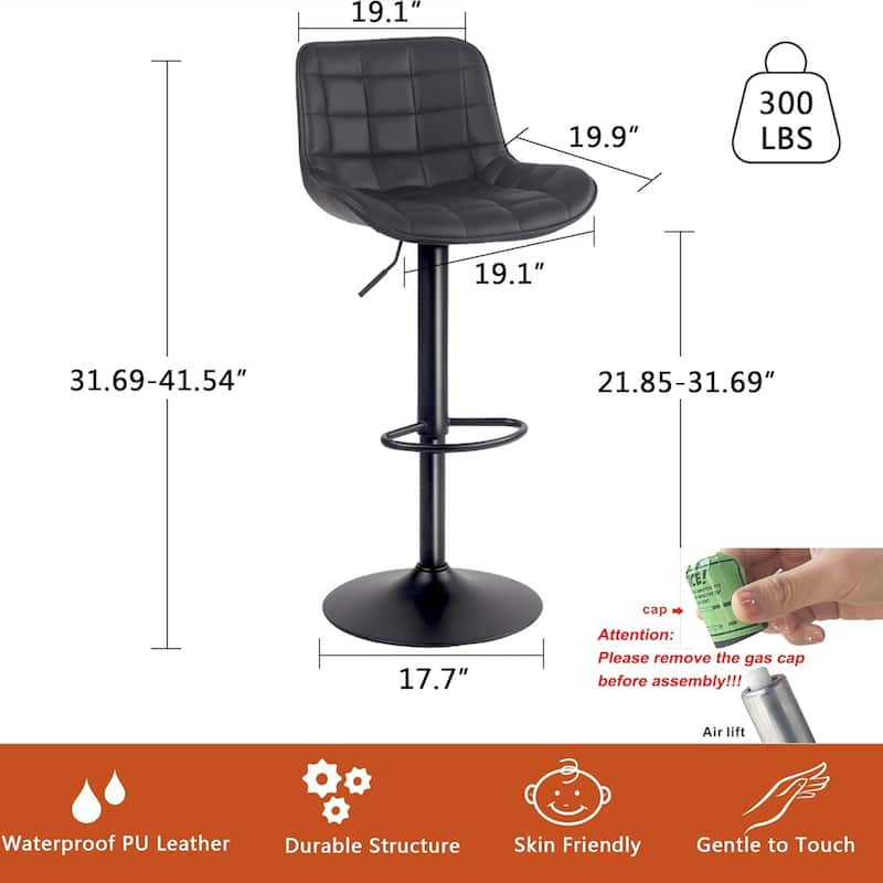 Adjustable Height Bar Stools Set of 2, Faux Leather Barstools for Kitchen Island Counter