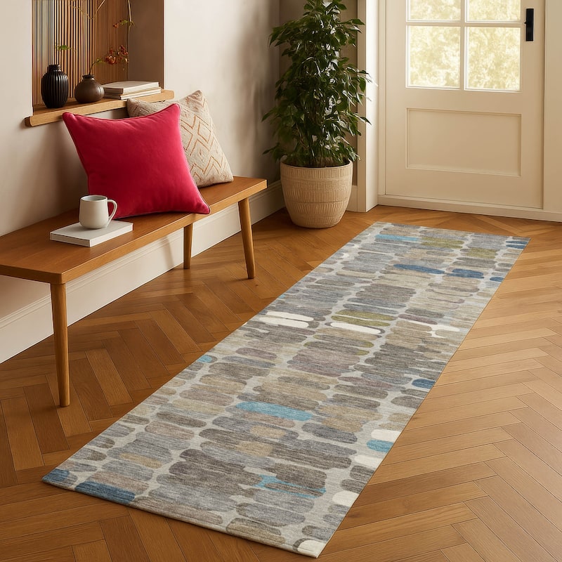 Machine Washable Indoor/ Outdoor Modern Caps Chantille Rug