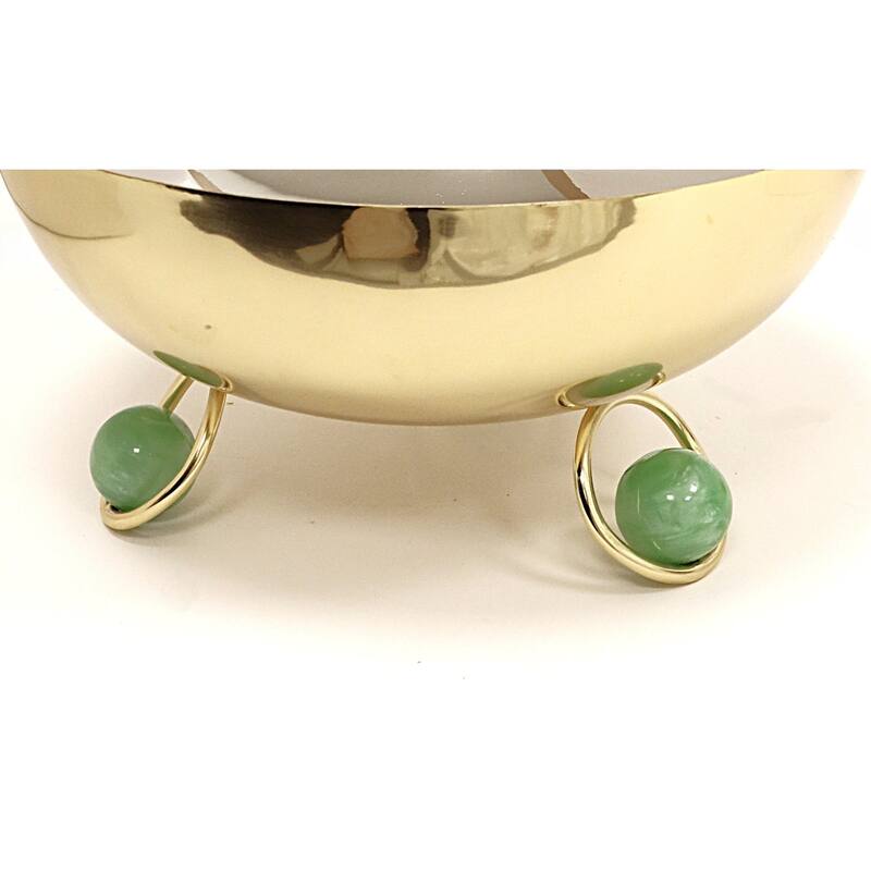 Salad Bowl Silver Inner Gold Outer with Ball Legs - Gold, Green Ball - 12''D x 5.7"H