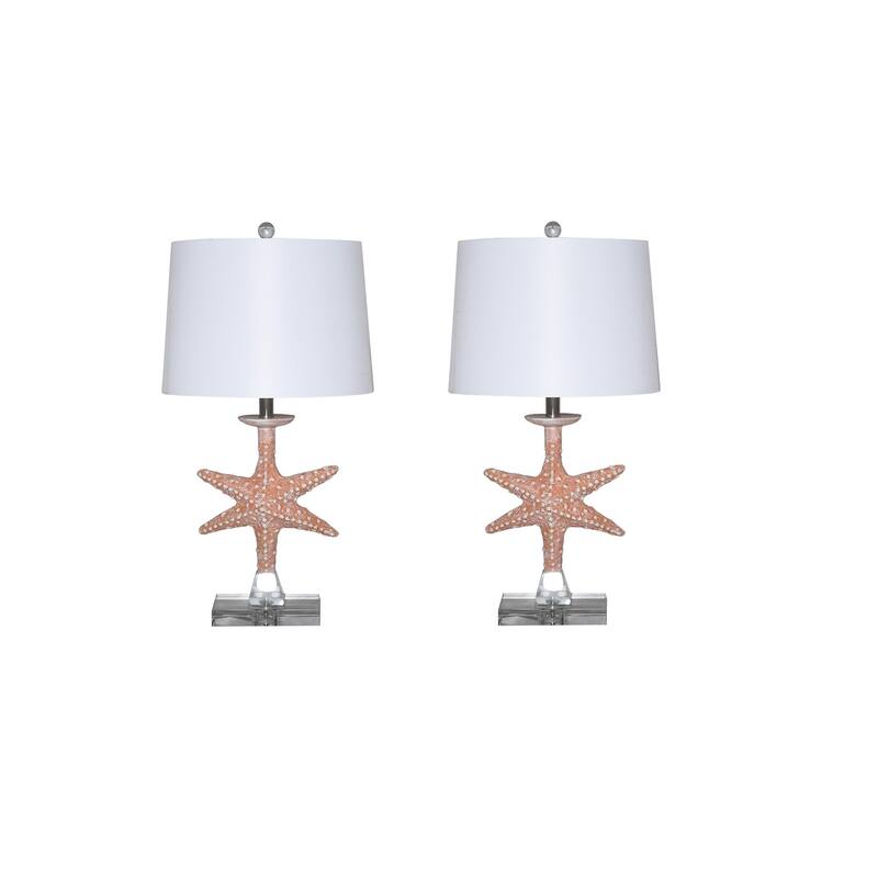 HomeRoots Set of Two 28" Clear Table Lamp With White Drum Shade - 14.5