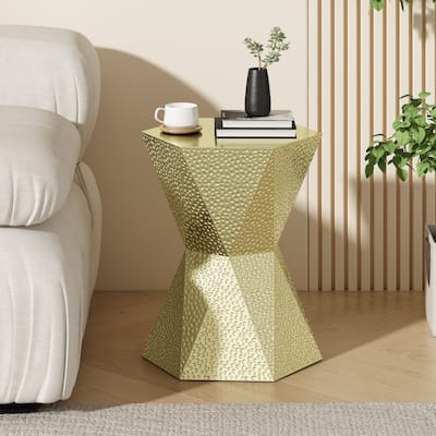 14.5" Modern Hexagon Side Table with Sturdy Iron Frame for Living Room or Bedroom