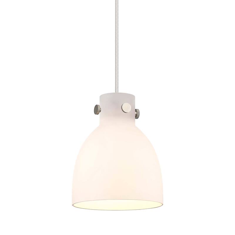 Innovations Lighting 410-1PS-10-8 Newton Bell Pendant Newton Bell 8" - Satin Nickel / Matte White