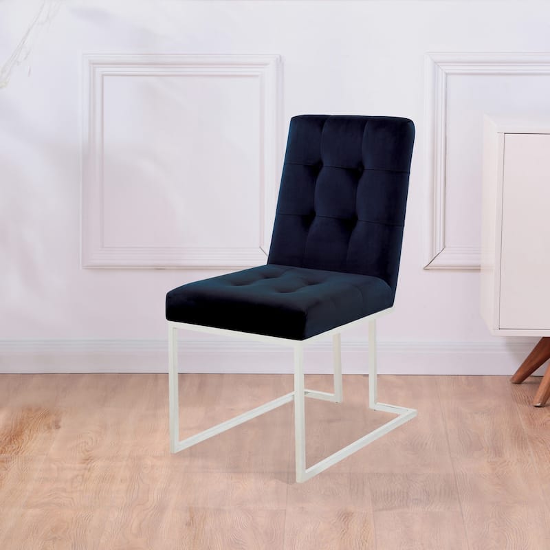 Silver/Blue Velvet Upholstered Metal Frame Dining Chair, Set of 2, Sturdy Dining Chair for Dining Rooms - 24.6