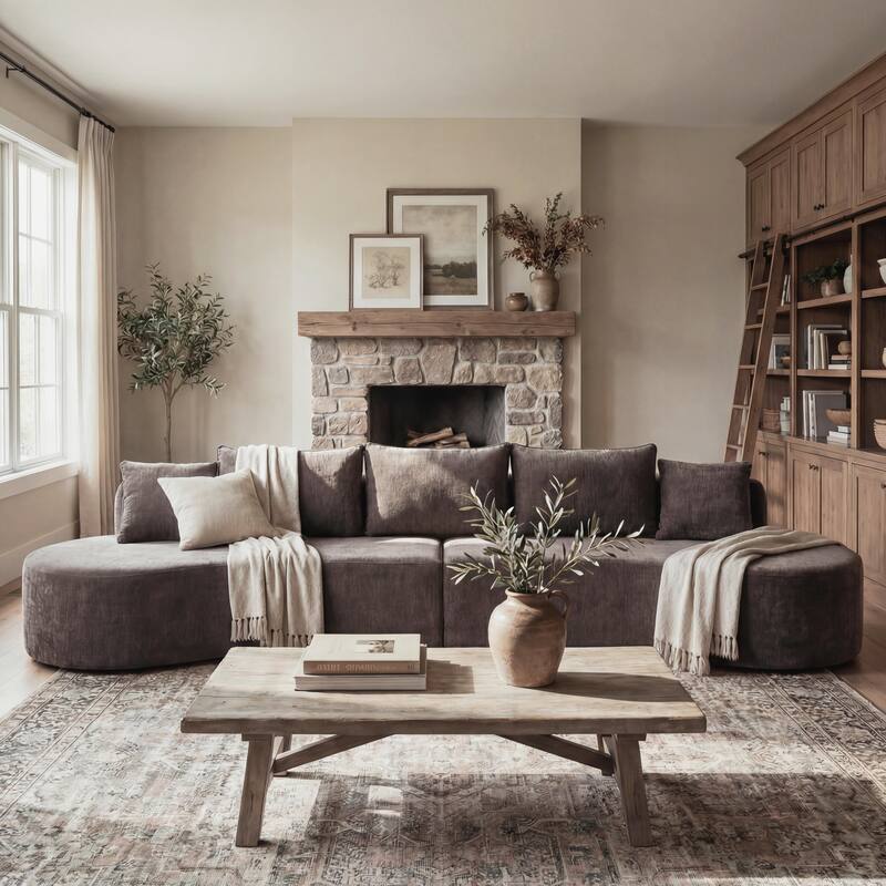 Christopher Knight Home - Curved Modular 138.6" Upholstered Sectional Sofa