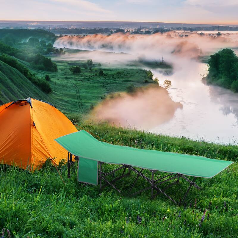 Outsunny Single Person Wide Folding Camping Cot Portable Outdoor Military Sleeping Bed, Green