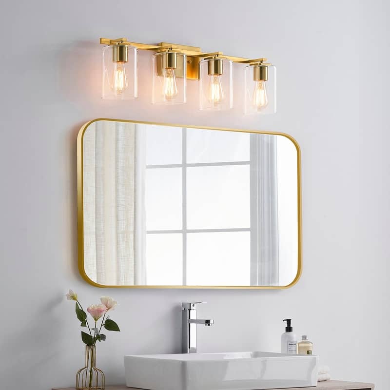 KAWOTI 29.1in 4-light Square Glass Shades Bathroom Vanity Light