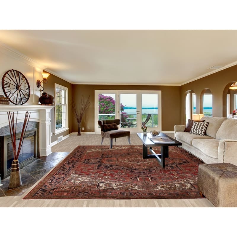 Hand Knotted Oriental 100% Wool Carpet Traditional Medallion Red Heriz Area Rug - 12' 9'' X 10' 0''