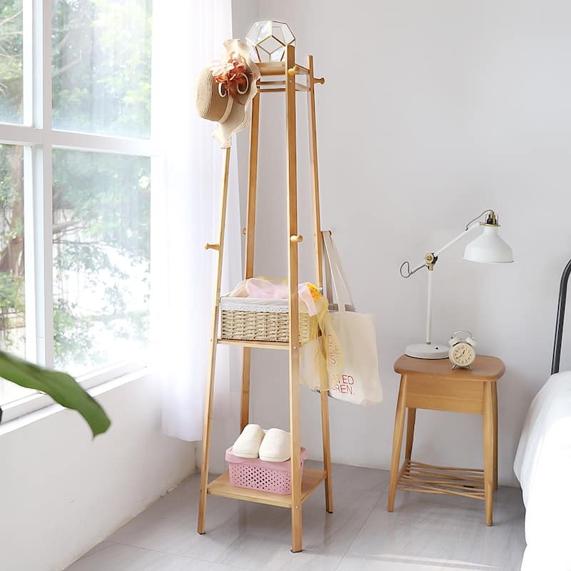 Solid Wood 8 Hook Freestanding Coat Rack Storage - 67"h x 16"l x 16"l