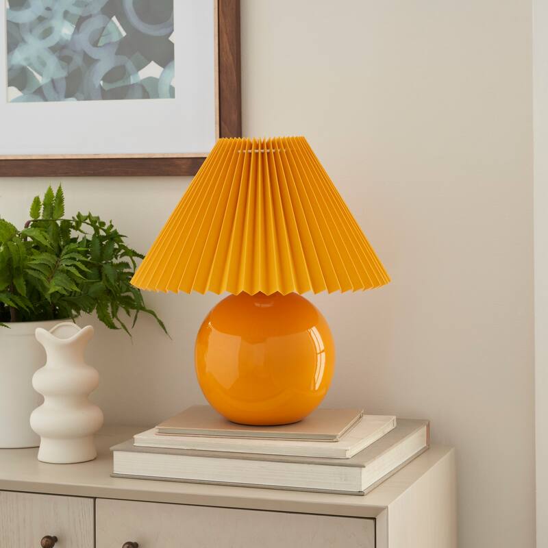 Nourison 13" Round Ceramic Table Lamp with Pleated Shade