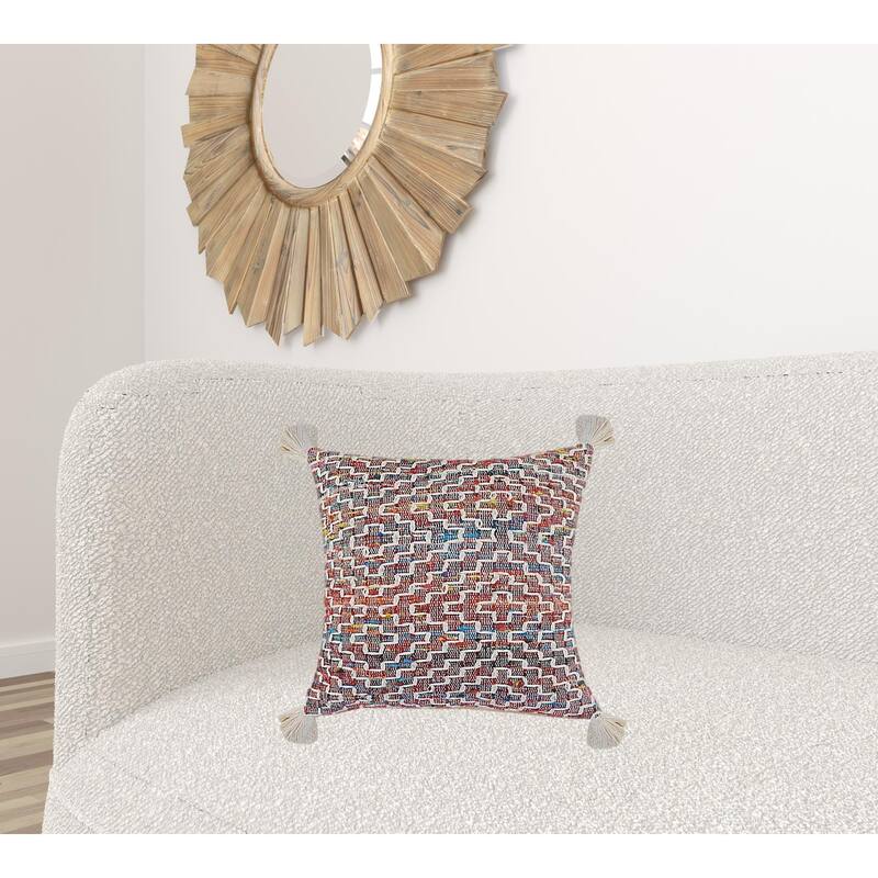 HomeRoots 20" X 20" Red Green Blue Yellow And Orange Polyester Geometric Zippered Pillow