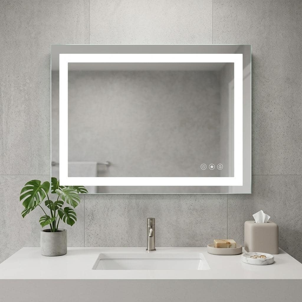HomeRoots 31" Lighted Frameless Anti Fog Bathroom Vanity Mirror - 39.25 in. x 31.38 in. x 0.94 in.