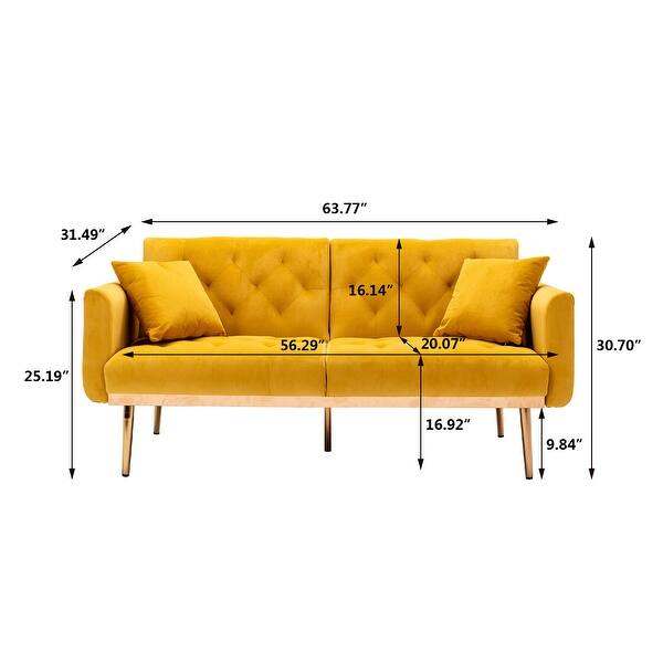 dimension image slide 1 of 7, Velvet Upholstered Tufted Loveseats Sleeper Sofa With Rose Golden Legs