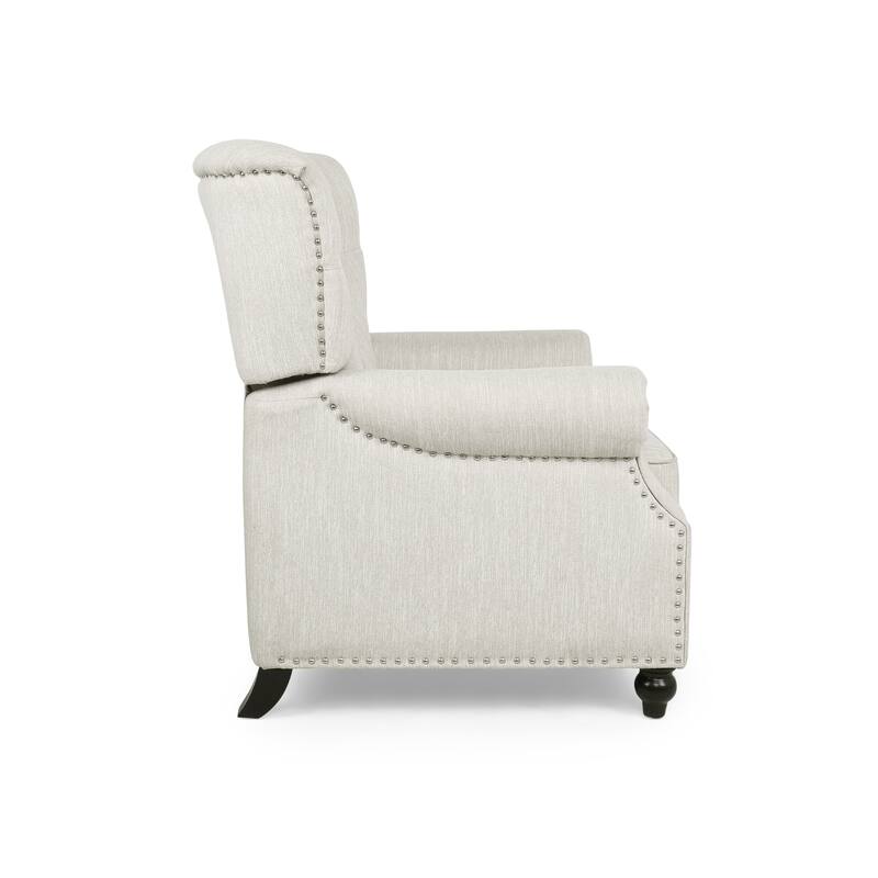 Button Tufted Push-Back Recliner Chair with Nailhead Trim and Rolled Arms