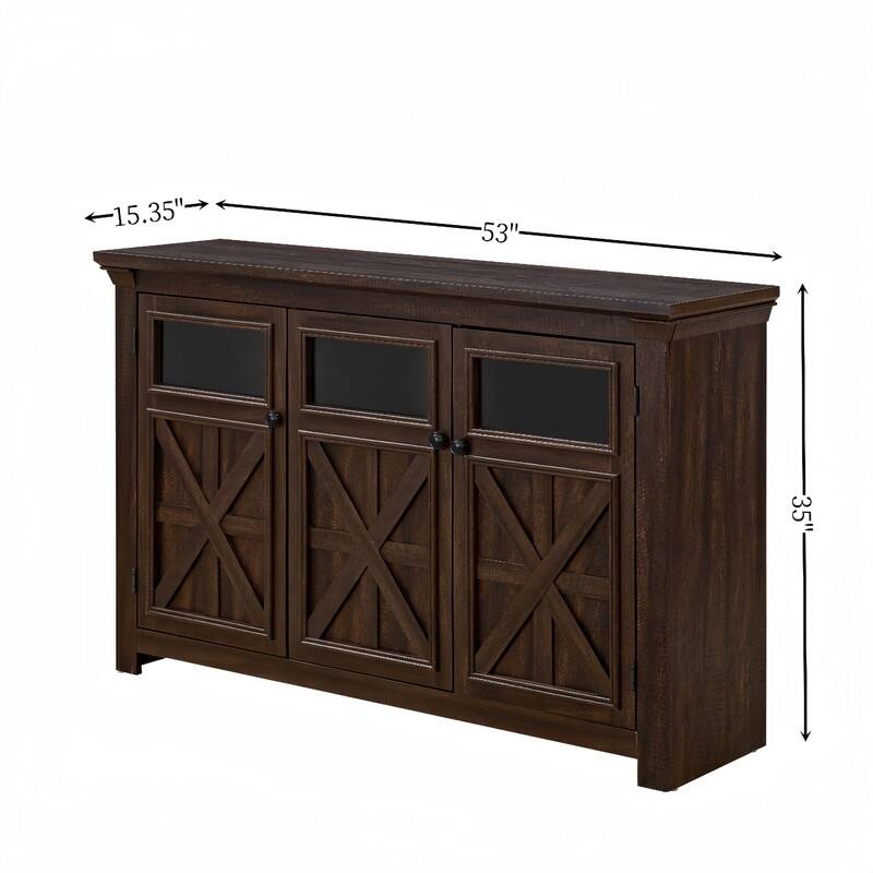 Farmhouse Style 3 Doors Buffet Sideboard Cabinet, Barn Design Storage Cabinet for Dining Room, Living Room