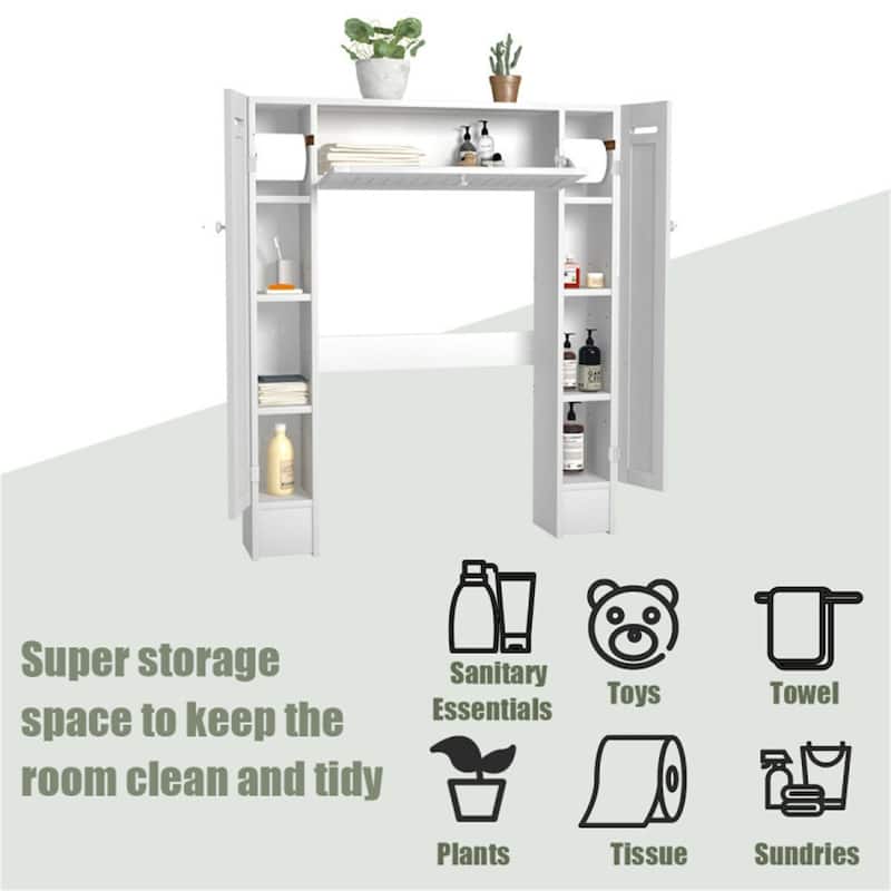 White MDF Over Toilet Storage Cabinet with Pull-Down Door and Shelves - 34.5" x 7" x 38.5" (L x W x H)