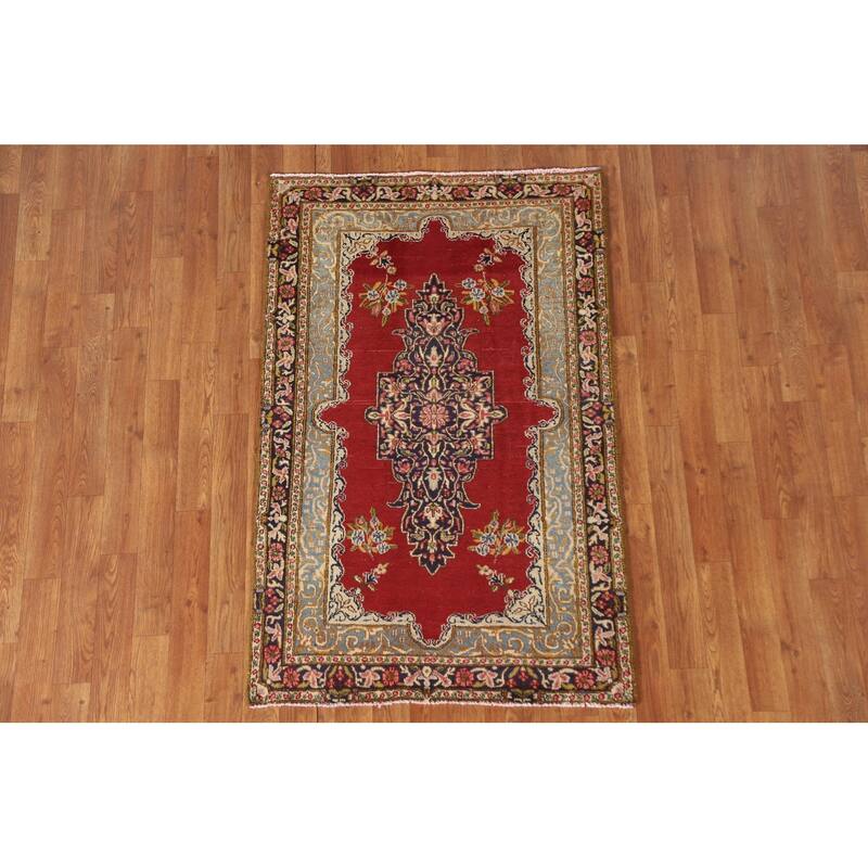 Geometric Kerman Persian Vintage Area Rug Handmade Wool Carpet - 2'10"x 4'7"