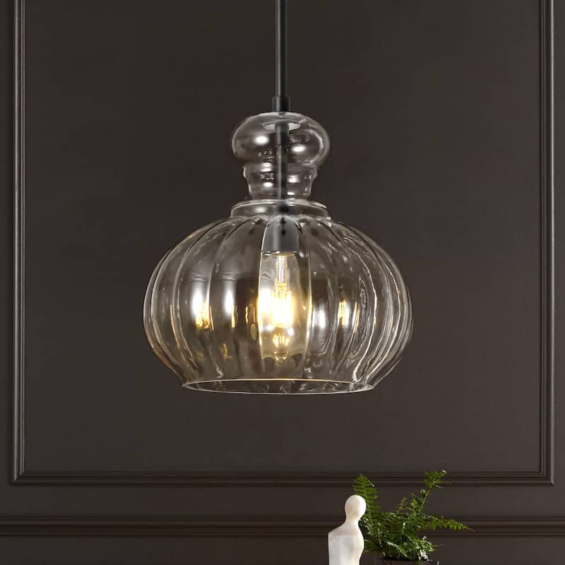 1-Light Modern Black/Gold Dome Textured Clear Glass Pendant Lights