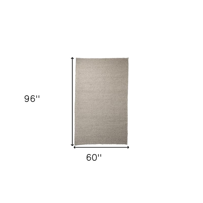 HomeRoots Beige Berber Hand Woven Area Rug - 96 in. x 60 in. x 2 in.