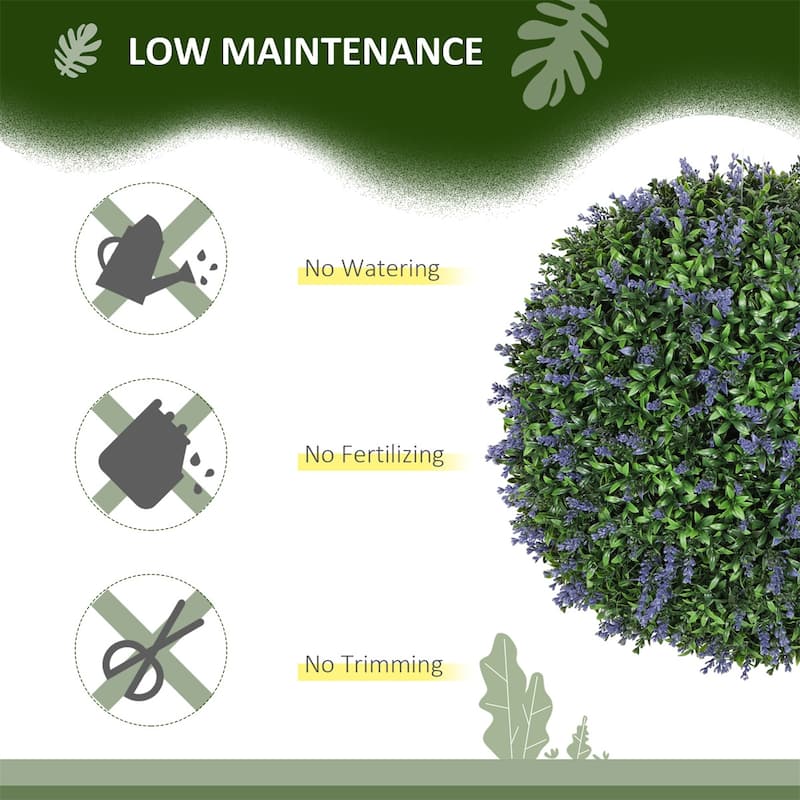 Set of 2 Purple and Green Artificial Topiary Balls with UV Protected Leaves and Flowers for Indoor Outdoor - 16.5" diameter