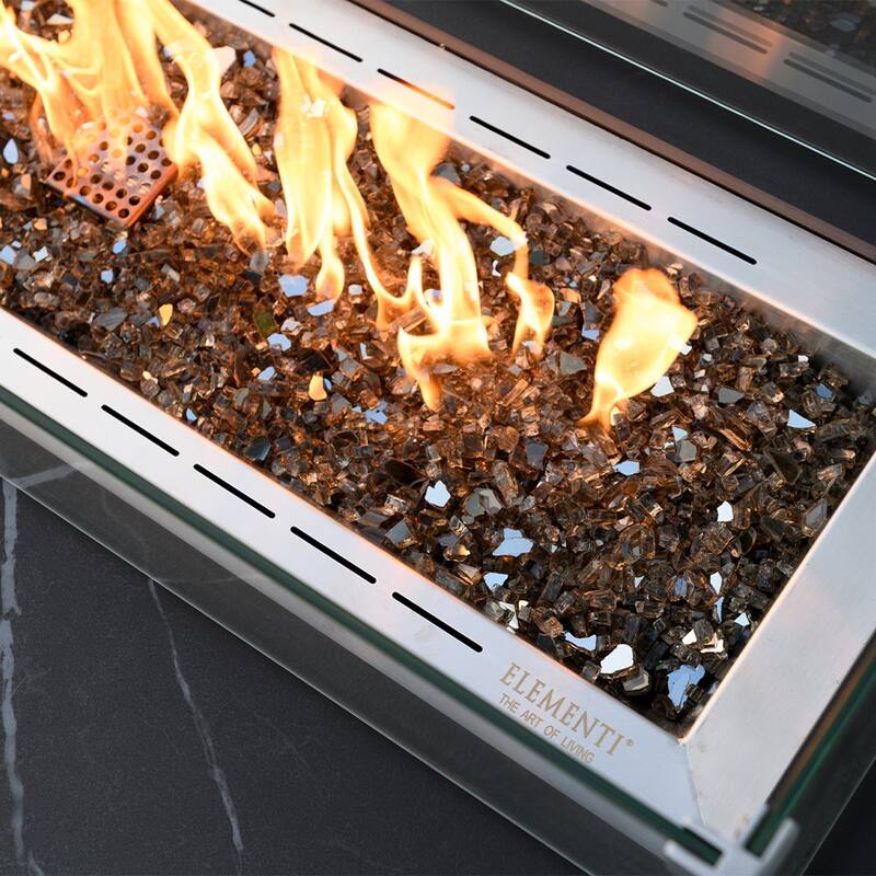 Elementi Plus Valencia Outdoor Fire Pit Table Concrete Rectangular 60000 BTU - 62 x 30 inches with Lid, Fire Glass, and Cover