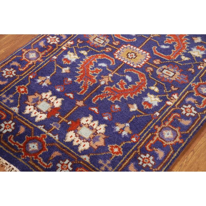 Hand Knotted Oriental 100% Wool Carpet Transitional Floral Navy Blue & Blues Oushak Area Rug - 5' 0'' X 3' 1''