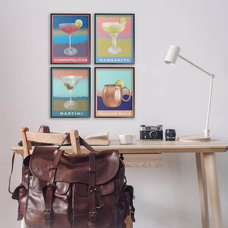 Stupell Cocktails over Muted Landscapes Framed Giclee Art Design By Matthew Piotrowicz (Set of 4)