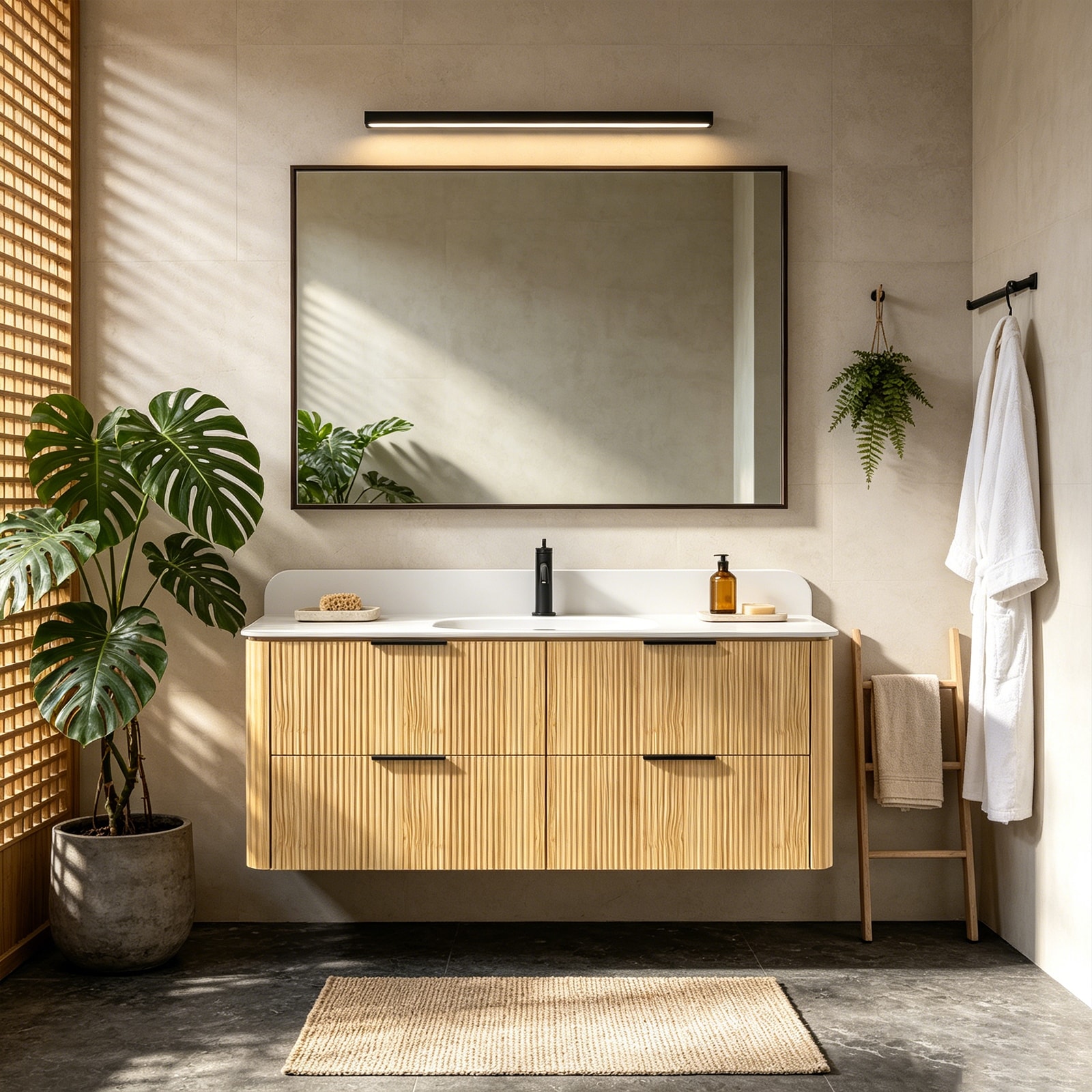 Canopora Golden Oak 36 in. 48 in. Grille Floating Vanity, Integrated Sink