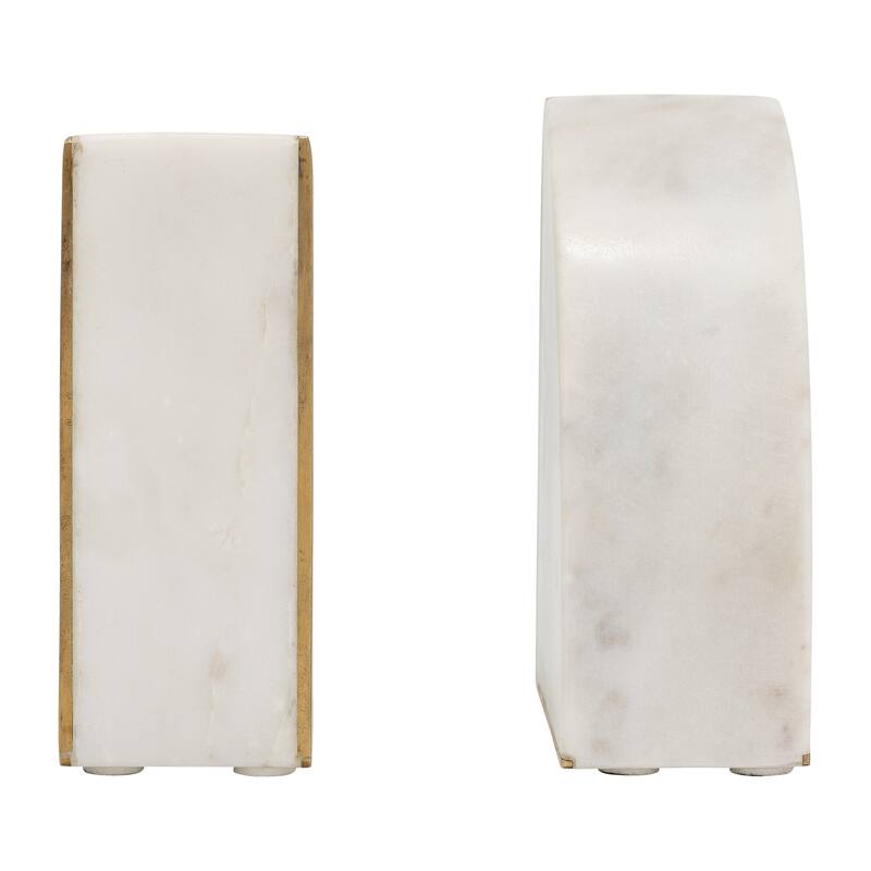 Set of Two Bookends 8" Set of White Marble Decorative Pie Bookends For Home or Office Gifts for Book - 4" x 2" x 5"