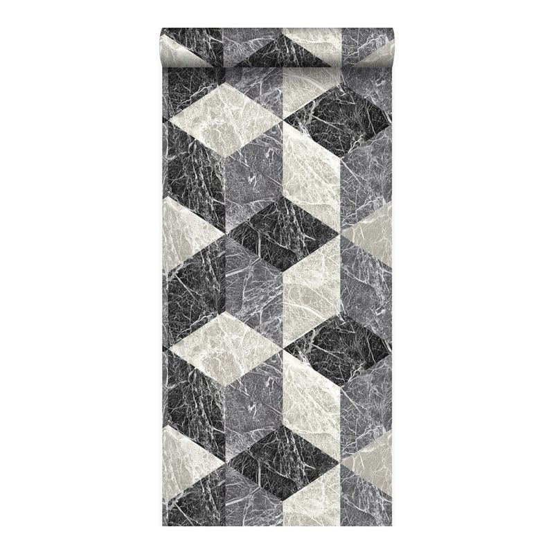 Origin Rizzo Black Geometric Stone Wallpaper - 20.5 x 396 x 0.025