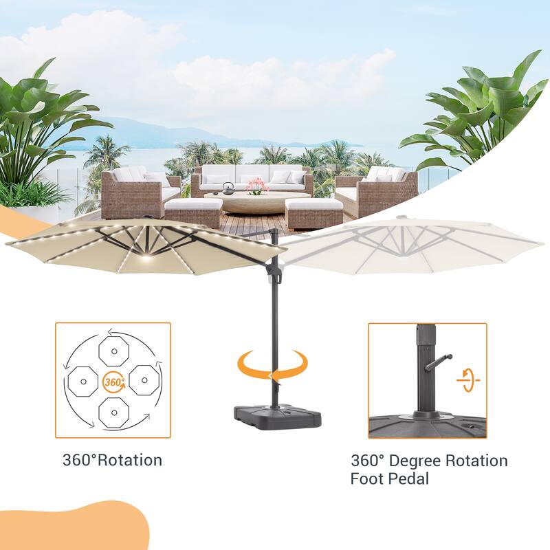 LIVOOSUN 11FT Huge Patio LED offset umbrella Cantilever Umbrella