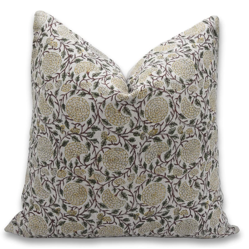 Linen Square Block print pillow Cover - Karwa Chauth - Pillow Covers - 22" x 22"