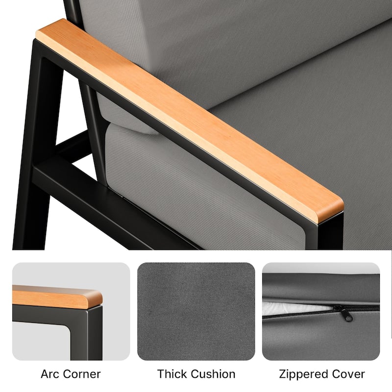 4-Piece Solid Wood Outdoor Patio Lounge Set with Removable Cushion Covers