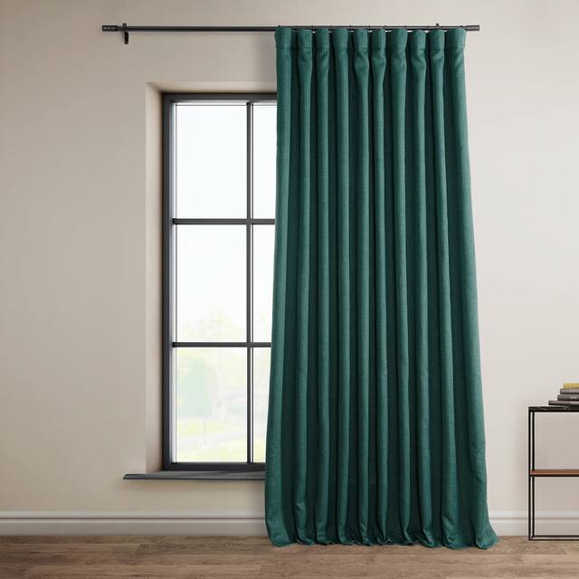 Exclusive Fabrics Faux Linen Room Darkening Curtain(1 Panel) - Slate Teal - 100 X 108
