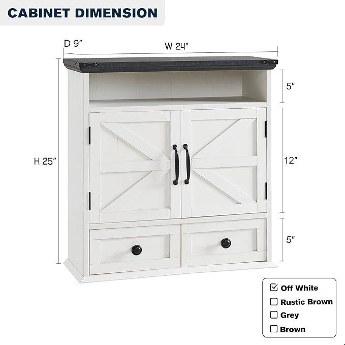 24" Farmhouse Wide Bathroom Wall Cabinet, Medicine Cabinet
